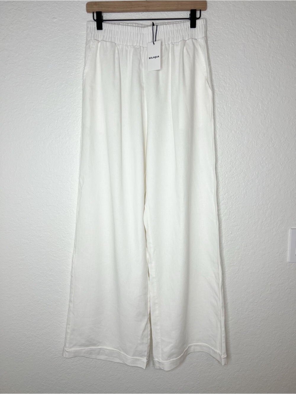 Solaqua White Resort Wide Leg Pants Linen Blend High Rise Pull On size 8 NWT